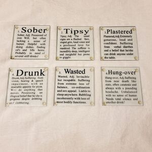 Novelty Drunk Definitions Glass Drink Coasters 6 Piece Set How Drunk Are You?